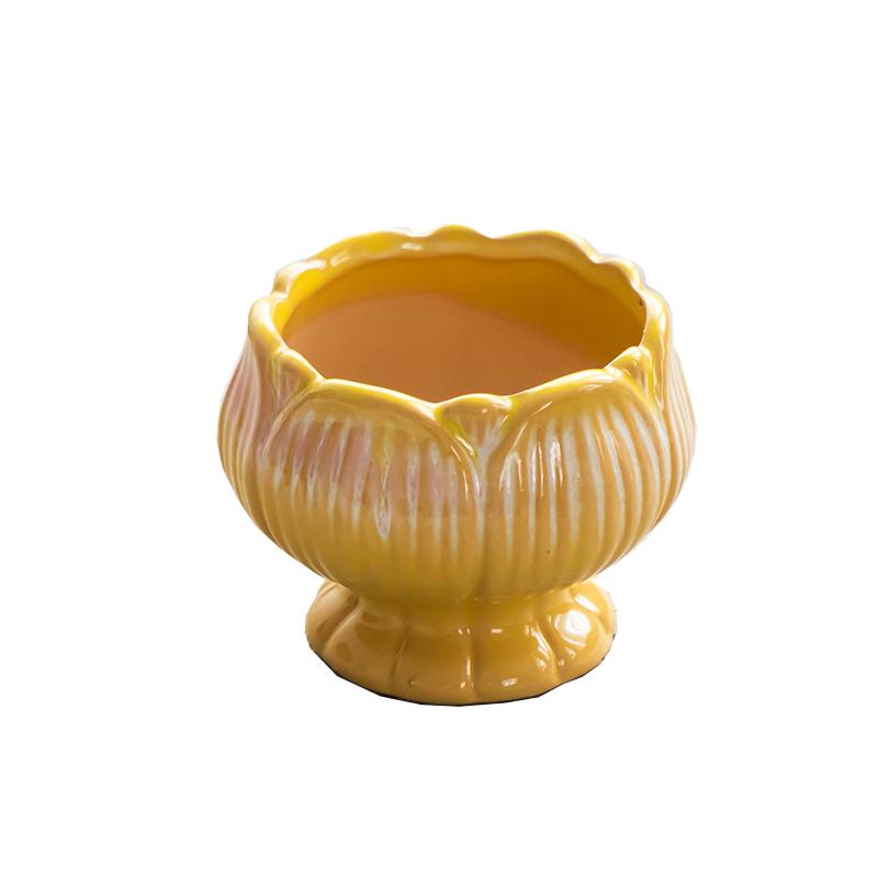 Creative Ceramic Flowerpot Petal-Rim / Lotus Shape Succulent Planter Desktop Ornament for Home Garden Decor