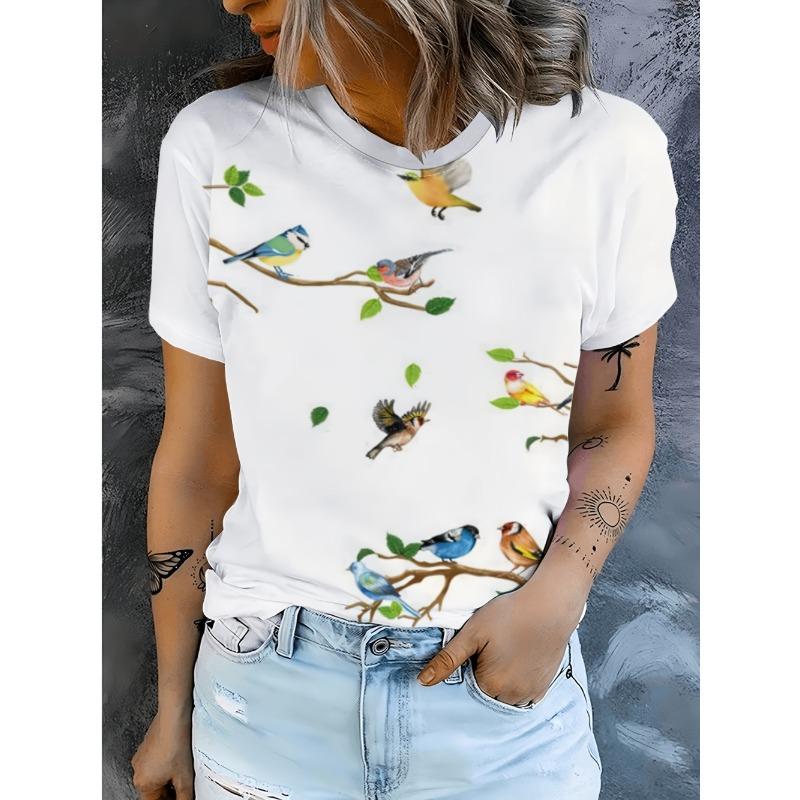 Summer Fashion Casual Butterfly Print Comfortable Soft Breathable Loose Simple Women's T-shirt