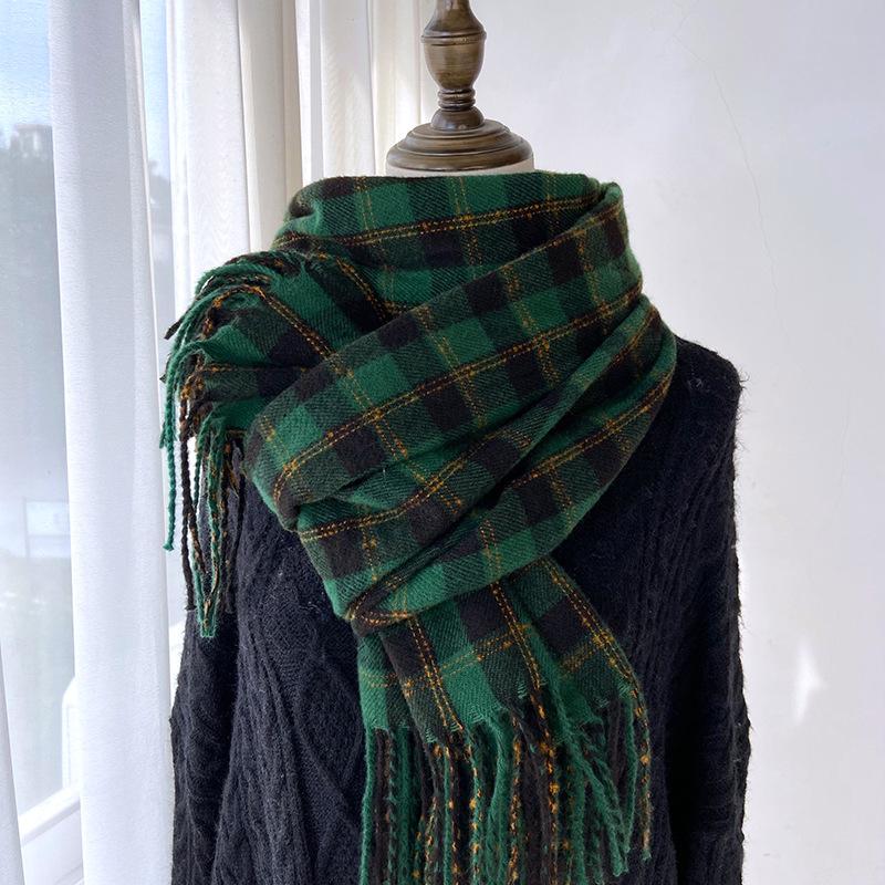 Plaid Scarf Women's Autumn and Winter New Warm Fringed Shawl Scarf Warm Windproof Neck Scarf Casual Outdoor