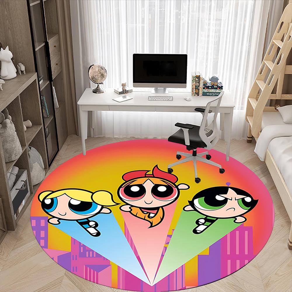 1pc Powerpuff Girls Office Round Area Rug, Under Office Chairs Bedroom Living Room Home Decor, Room Deco, Available in Various Sizes