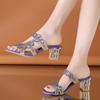 Fashion Women's Sandals Summer New 2025 Rhinestone Ladies Chunky High Heels Hollow Casual Slippers Beach Shoes Woman Sandalias De Mujer