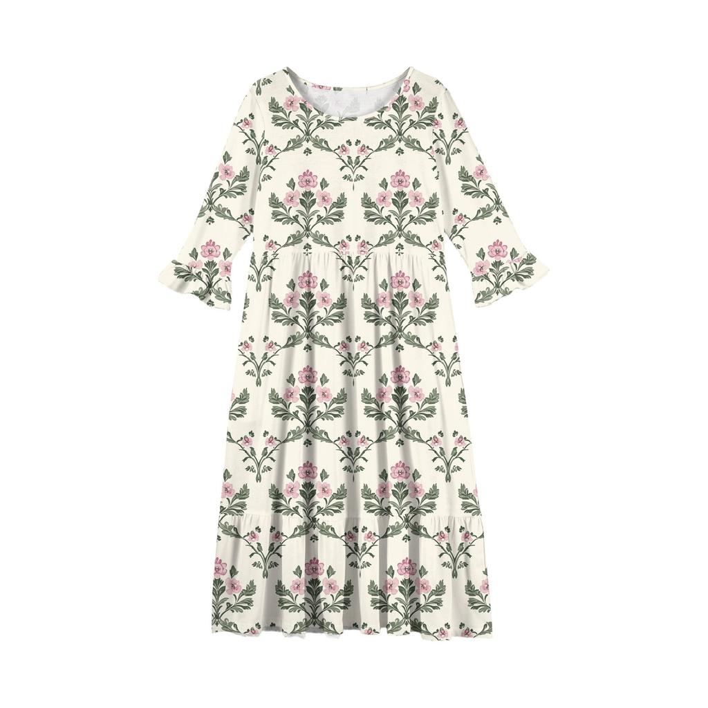 Girls' Tiered Ruffle Dress - 3/4 Sleeve Pocket Maxi With Pockets