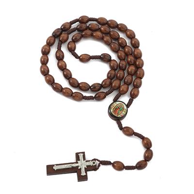 Oval Wooden Beads Religious Necklace Jesus Teaches Cross Necklace Handmade Rope Necklace