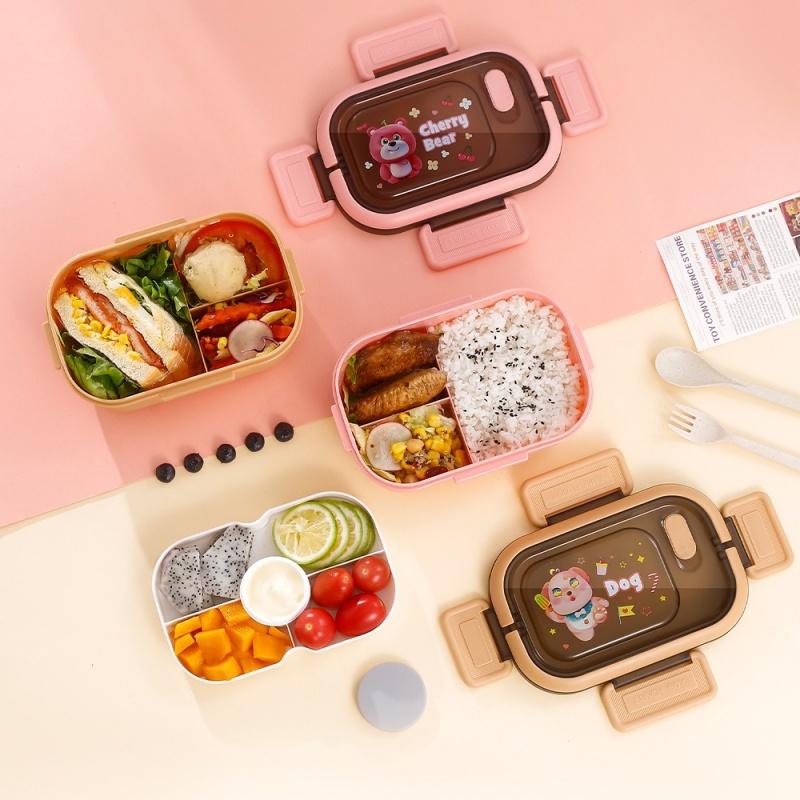 Double Layer Lunch Box Portable Compartment Salah Fruit Food Box Microwave Lunch Fork and Spoon Picnic Fresh Box