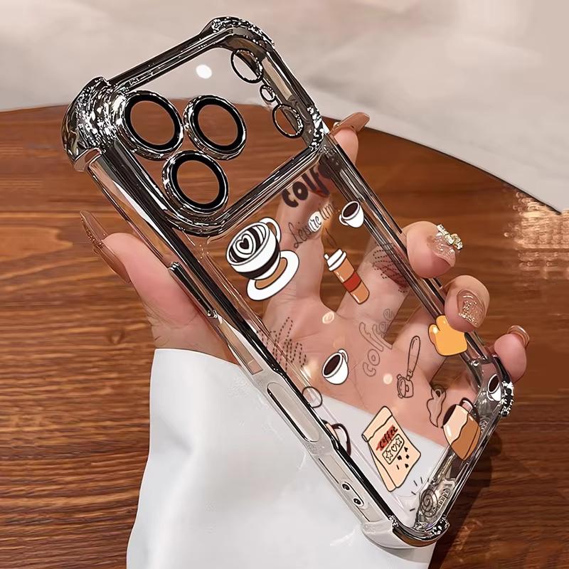 Coffee Afternoon Tea Pattern Phone Case For iPhone 17 Pro Air 16 15 14 13 12 11 Pro Max Plus Shockproof Soft Clear Plating Cover