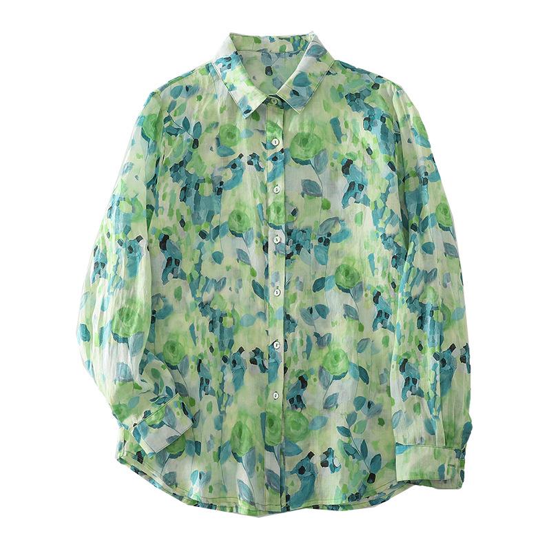 Retro Floral Cotton Linen Lapel Long Sleeve Women's Shirt - 2026 Spring Collection