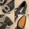 French Temperament Square Head Rhinestone Light Luxury One-word Belt Velvet Mary Jane Shoes Women's Woolen Wool Shoes Women's Winter Wear Single Shoes