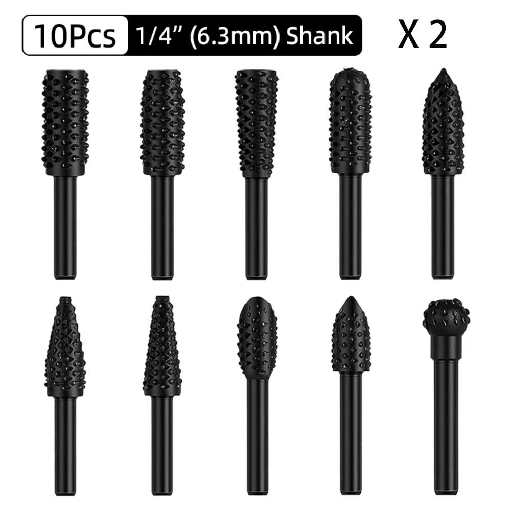 20 Pcs Wood Drilling Electric Grinding Head Tool Carving Rotary Rasp File  Rotary File