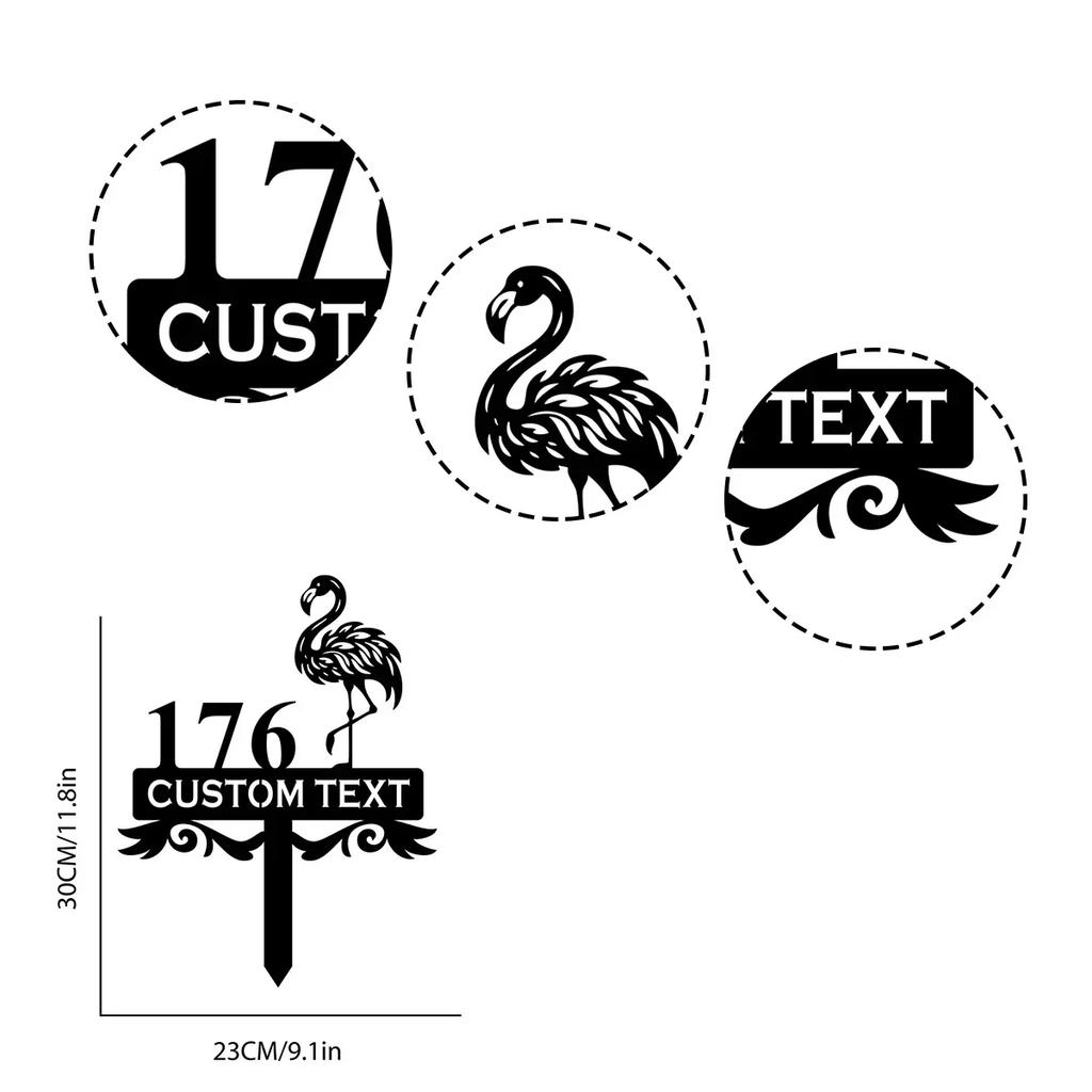 Metal Flamingo Address Sign, Beach House Number Stake, Tropical Garden Plaque, Personalized Outdoor Metal Decor