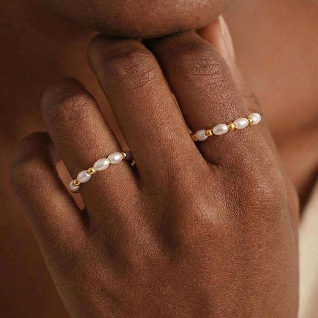 18k Gold Plated Pearl Bead Handmade Ring - Versatile, Fashionable Jewelry