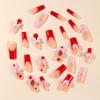 Long Red French Cartoon Bear Heart Nails with 3D Bow & Flower Design