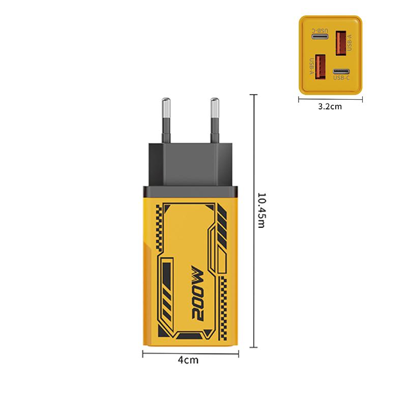 

Mecha 200W 4 Ports Pd 2Type C/2Usb Mobile Phone Charger Fast Charging Eu/Us/Uk Plug Wall Quick Charge Adapter For Samsung EU жовтий
