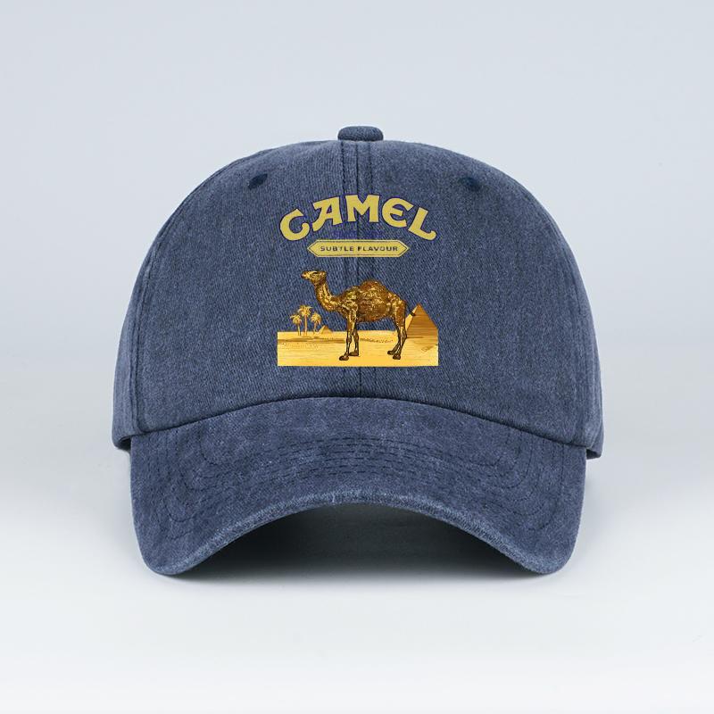 

Vintage “Camel” Desert Scene Print Washed Baseball Cap - Adjustable Unisex Vintage Cap for Outdoor Hiking and Mountaineering темно-синий