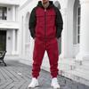 Mens Color Block Raglan Sleeve Hooded Zip Up Cargo Sweatshirt And Jogger Pants Two Piece Set