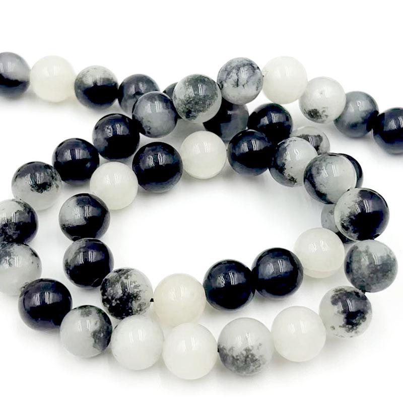 8mm Natural Bicolor Chalcedony Beads: Black & White Zebra Stone Agate Round Beads for DIY Jewelry Making