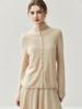 Women's Rolled Edge Cashmere Button-Up Cardigan, Half-High Collar Sweater Coat.
