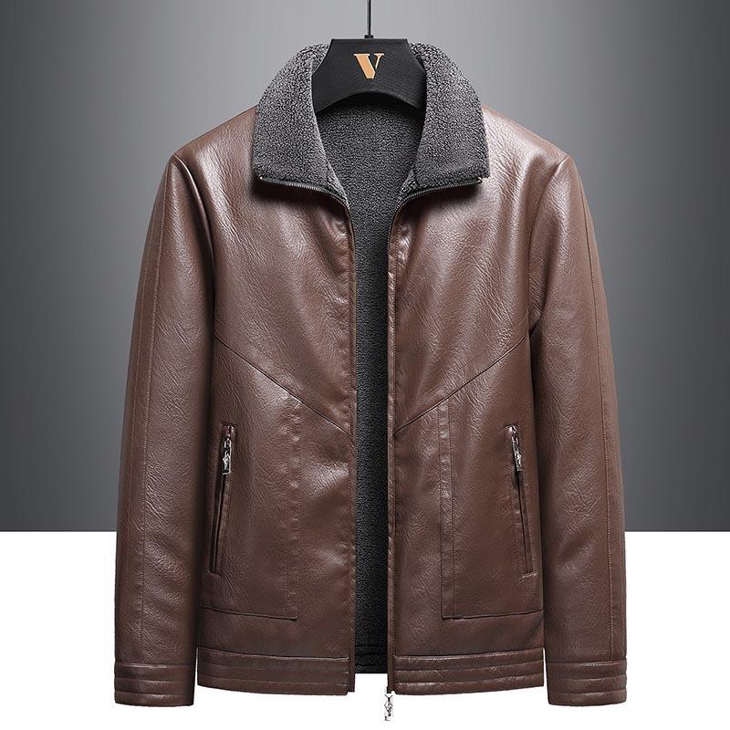 Fur and Fur One-piece Leather Jacket for Men In Autumn and Winter, with Thickened Lamb Wool for Warmth and Casual Leather Jacket