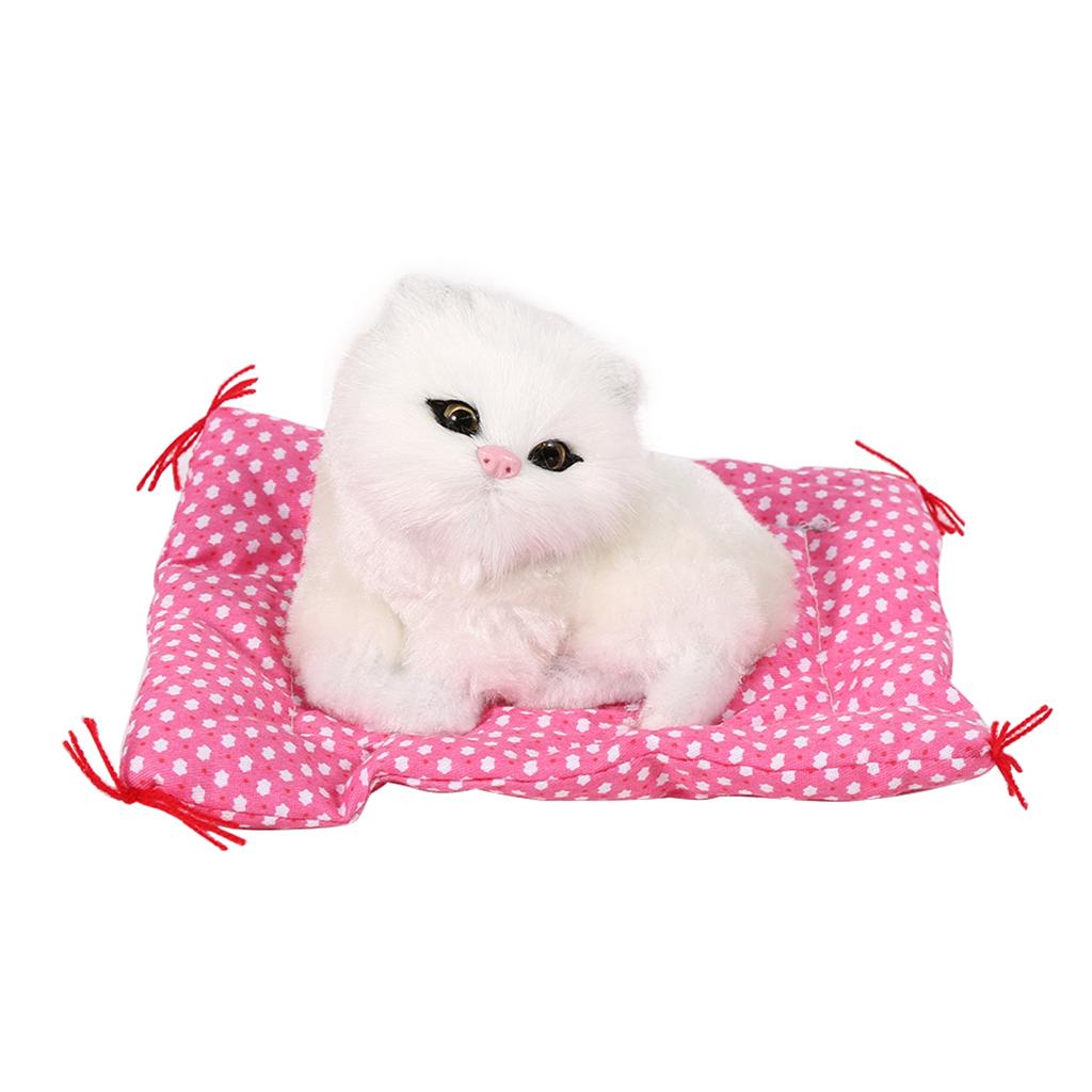 Super Cute Mini Simulation Sounding Sitting Kittens Cats Plush Toys Doll Christmas Gift White
