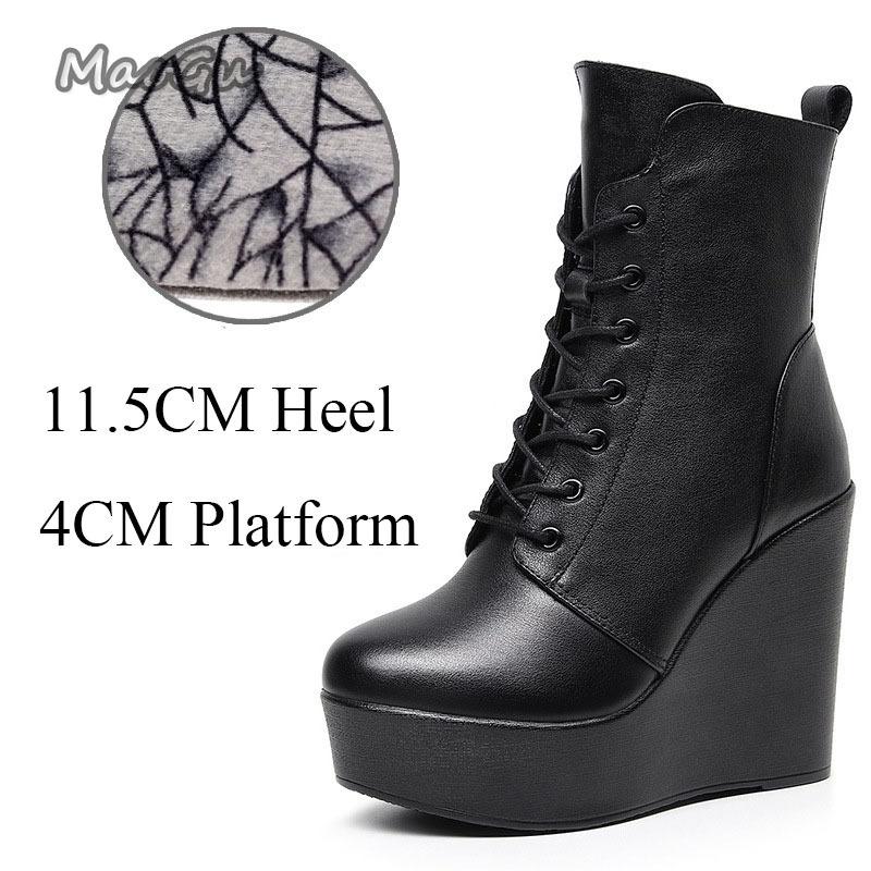 2026 Damskie Czarne Koturny Platforma Botki na Kostkę Zamek Boczny Gruba Obcas Botas Wiosna Jesień Moda Damskie Buty Rozmiar 33-43 Botines