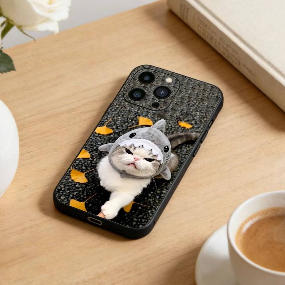 Funny Cute Cat  Phone Case For iPhone 17 16 15 14 13 12 Max Plus Silicone Black Cover