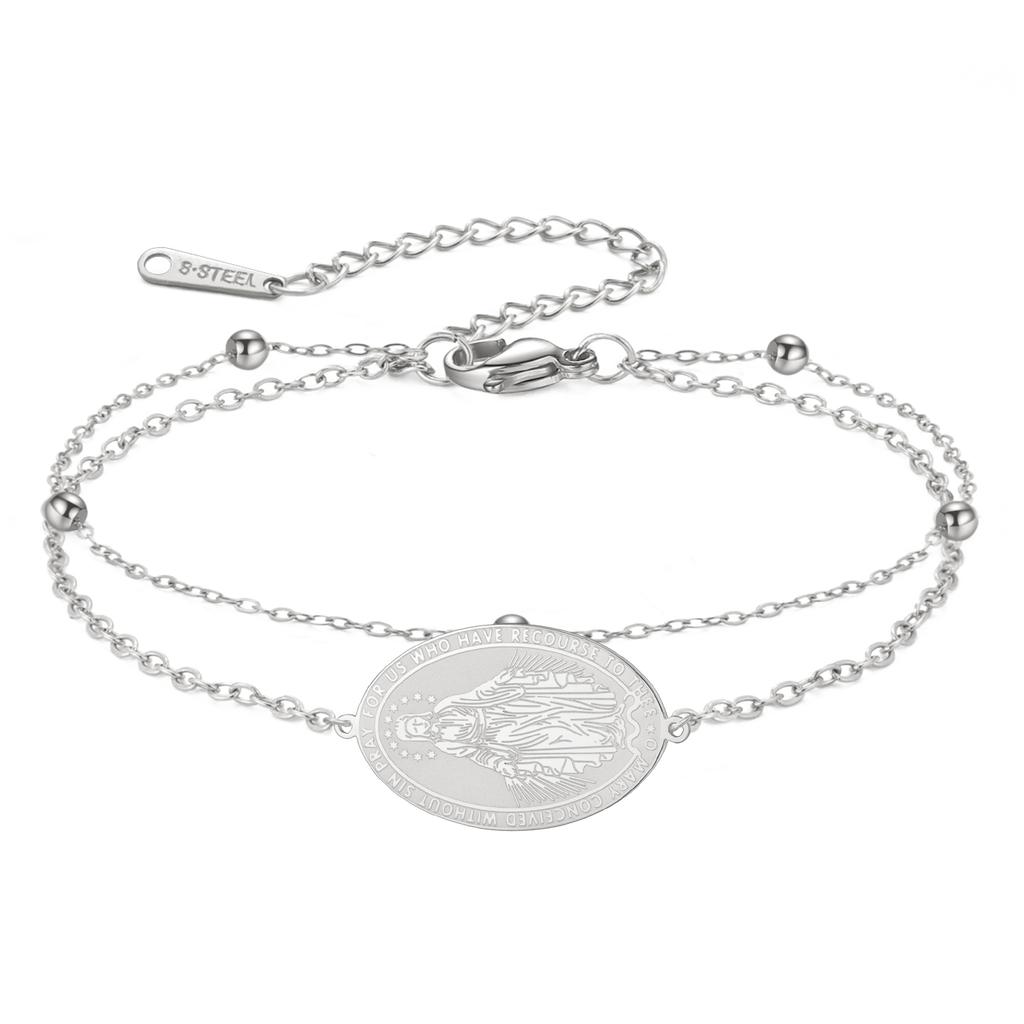 LIKGREAT Virgin Mary Bracelet for Women Stainless Steel Bracelets Mother of Jesus Catholic Jewelry Christian Protection Gift