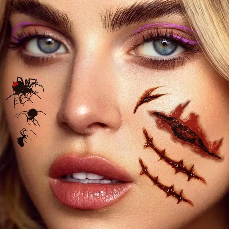 1-100PCS Halloween Temporary Tattoo Stickers Bloody Wound Scar Waterproof DIY Body Makeup for Party Horror Costume Decoration