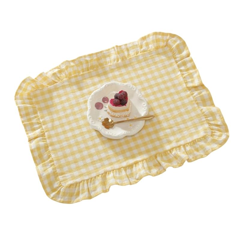 French Design Cloth Placemat Ruffle Edges Gingham Plaids Washable Table Mat For Banquets Wedding Parties Home Decors