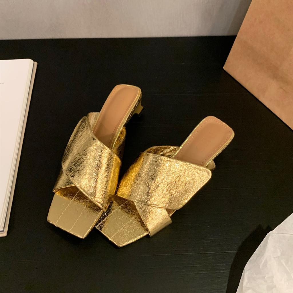 Mode Bailamos Damen Hausschuhe Dünne Mittelhohe Absätze Hausschuhe Quadratische Zehenpartie Coole Damen Outdoor-Hausschuhe Strandsandalen Mujer