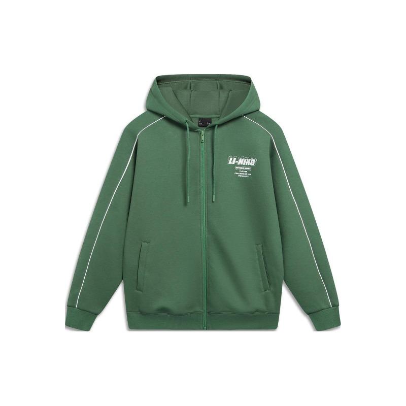 Li Ning Lettered Cardigan Hooded Long Sleeve Sports Jacket Unisex Jacket Fog-Pine-Green AWDU857-2
