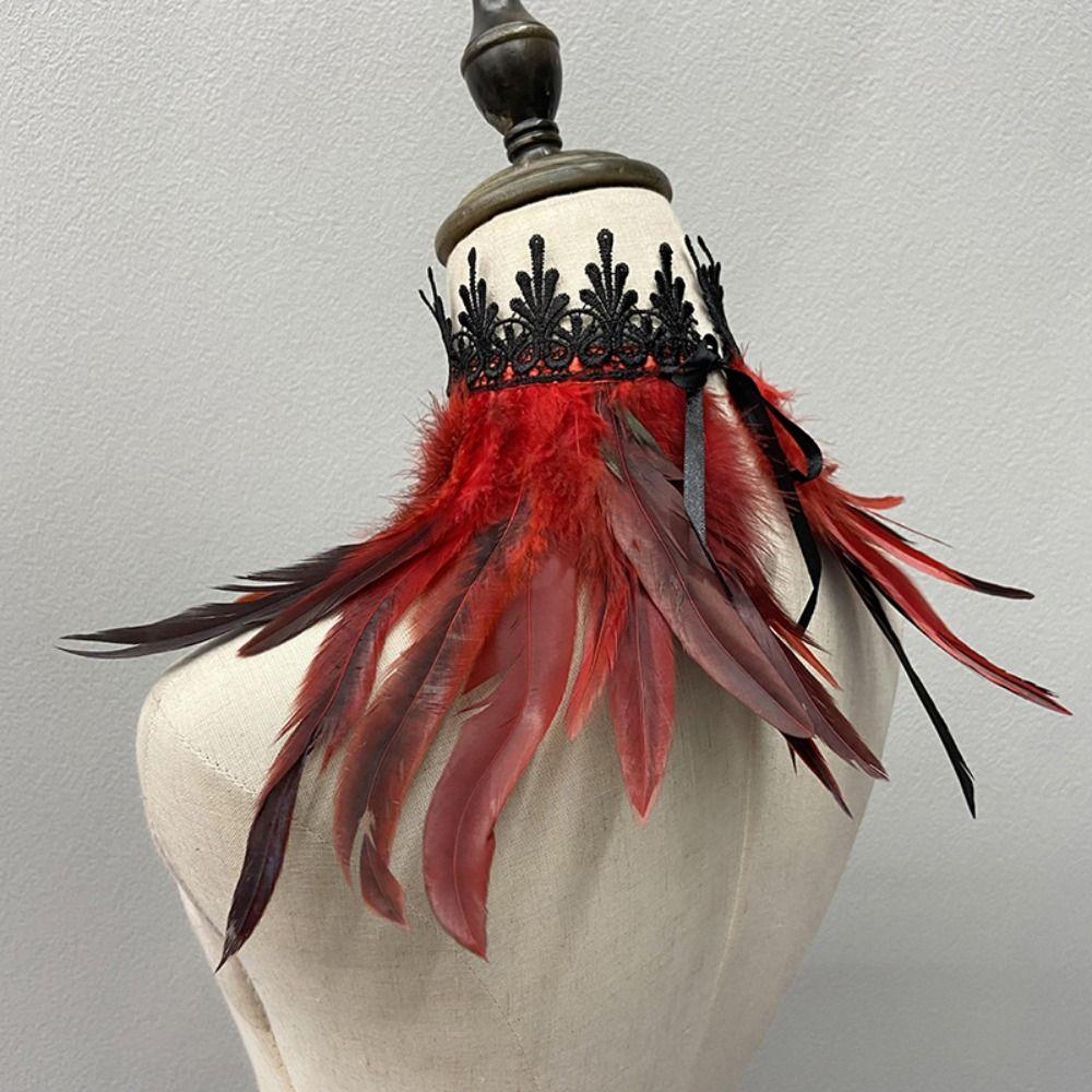 Natural Luxury Punk Cosplay Props Party Costume Necklace Feather Choker Neck Wrap Lace Collar