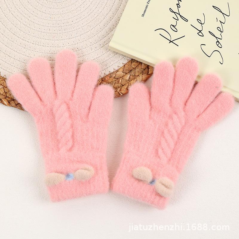 New Embroidered Gloves Female Cute Cartoon Smiley Face Bear Autumn and Winter Warm and Cold-proof Men's and Women's Needles