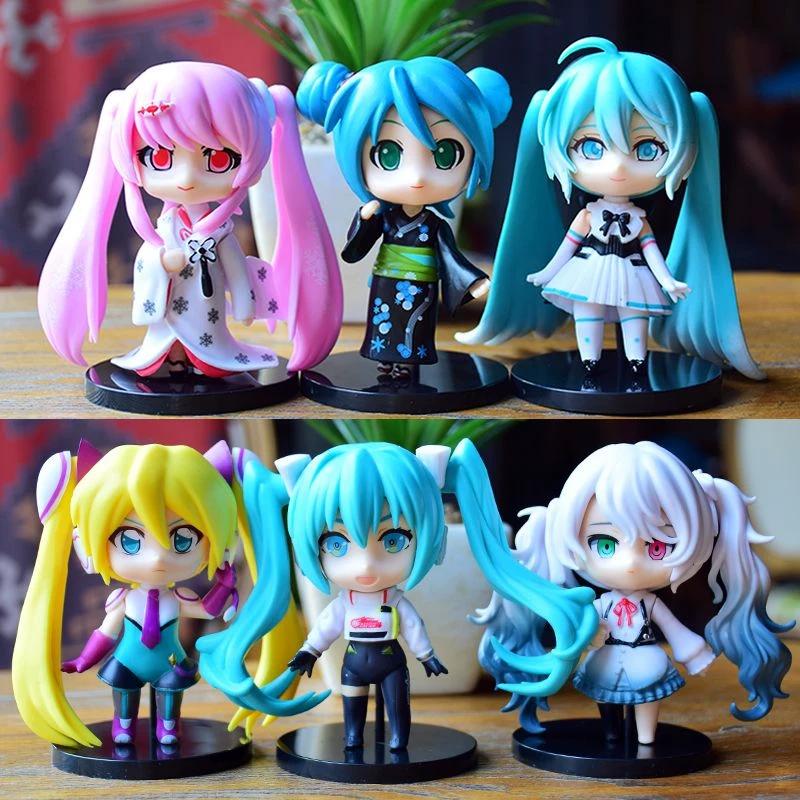 Q Version 6pcs/Set Anime Hatsune Miku Action Figure Static Statue Model Kit Toy Desktop Pc Case Ornament Decor Collectible Gift