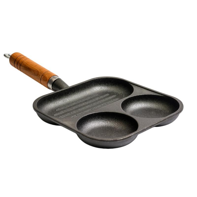 Cast Iron Non-stick 3-in-1 Breakfast Pan: Egg, Burger, and Steak Fryer. Breakfast Pan Only