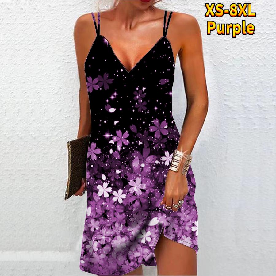 Damenmode Sexy 3D verstreuter rosa fluoreszierender Blumendruck trägerloses Kleid lockeres Leibchenkleid mit V-Ausschnitt
