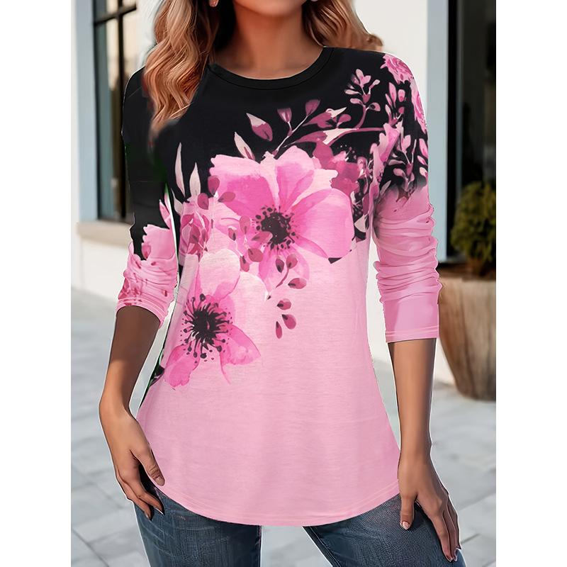 

Минималистичный повседневный женский свитер с круглым вырезом и принтом в стиле пэчворк на весну и осень, элегантная повседневная футболка с длинными рукавами XXL