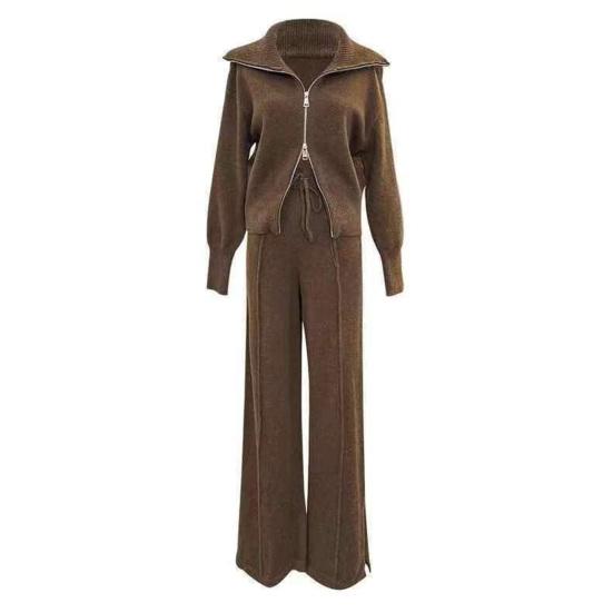 2 Piece Outfits for Women Long Sleeve Zip-up Top And High Waisted Wide Leg Pants Set Slim Fit Casual Lounge Tracksuit