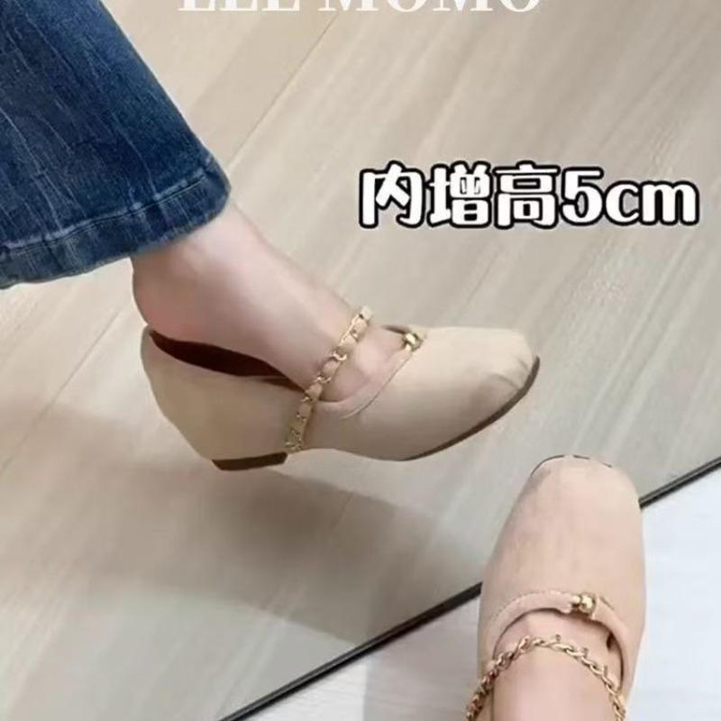 Inner Height Increase Gentle and Thin Fairy Evening Shoes Autumn New Light Mouth Suede Mary Jane Single Shoes Women