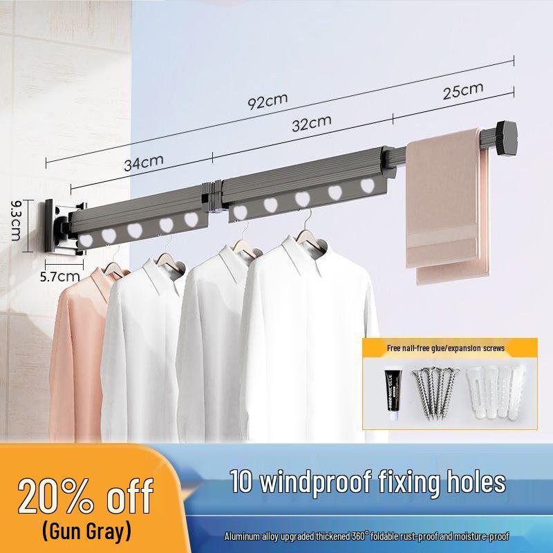 Wall-Mounted Foldable Clothes Drying Rack for Balcony/Wardrobe