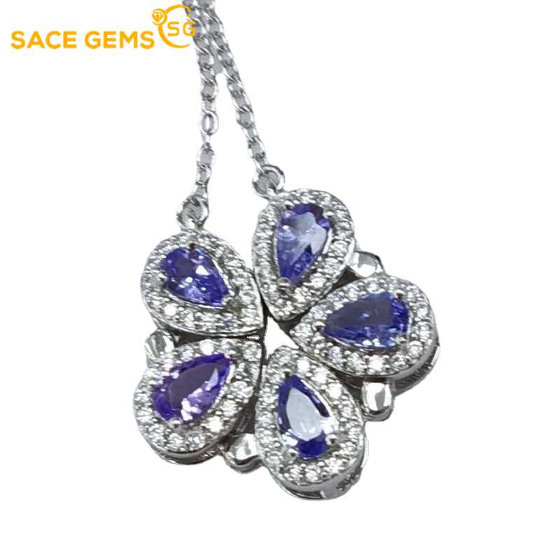 

Подвеска SACE GEMS для женщин, стерлинговое серебро 925 пробы, 3*5 мм, кулон с танзанитом, ожерелье, свадебная вечеринка, ювелирные изделия, подарки синий