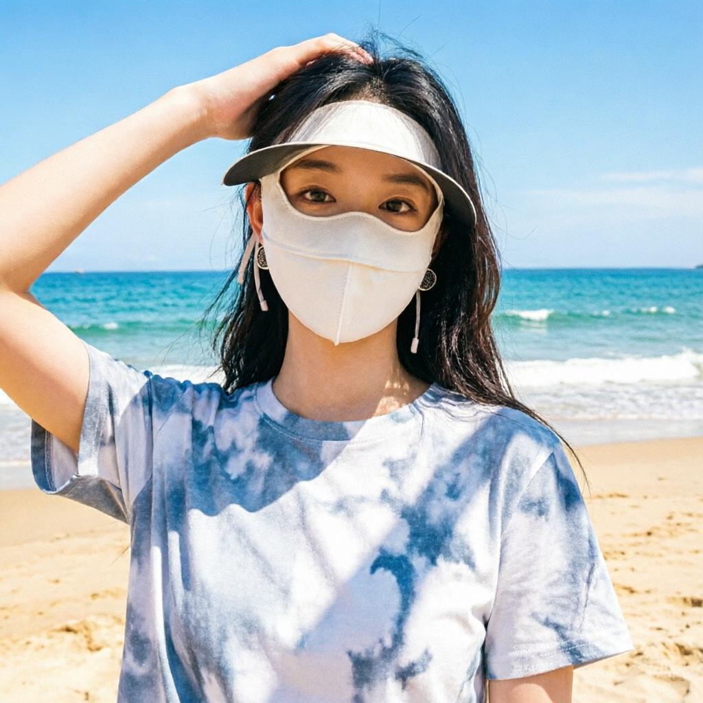 Women's Full Face UV Protection Sun Hat with Brim and Ice Silk Facekini Mask