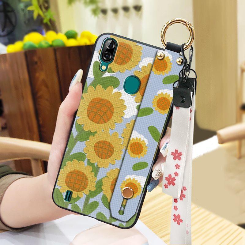 Oil Painting Waterproof Phone Case For Blackview A60 Pro Flower Durable Shockproof Phone Holder Wristband Fashion Design