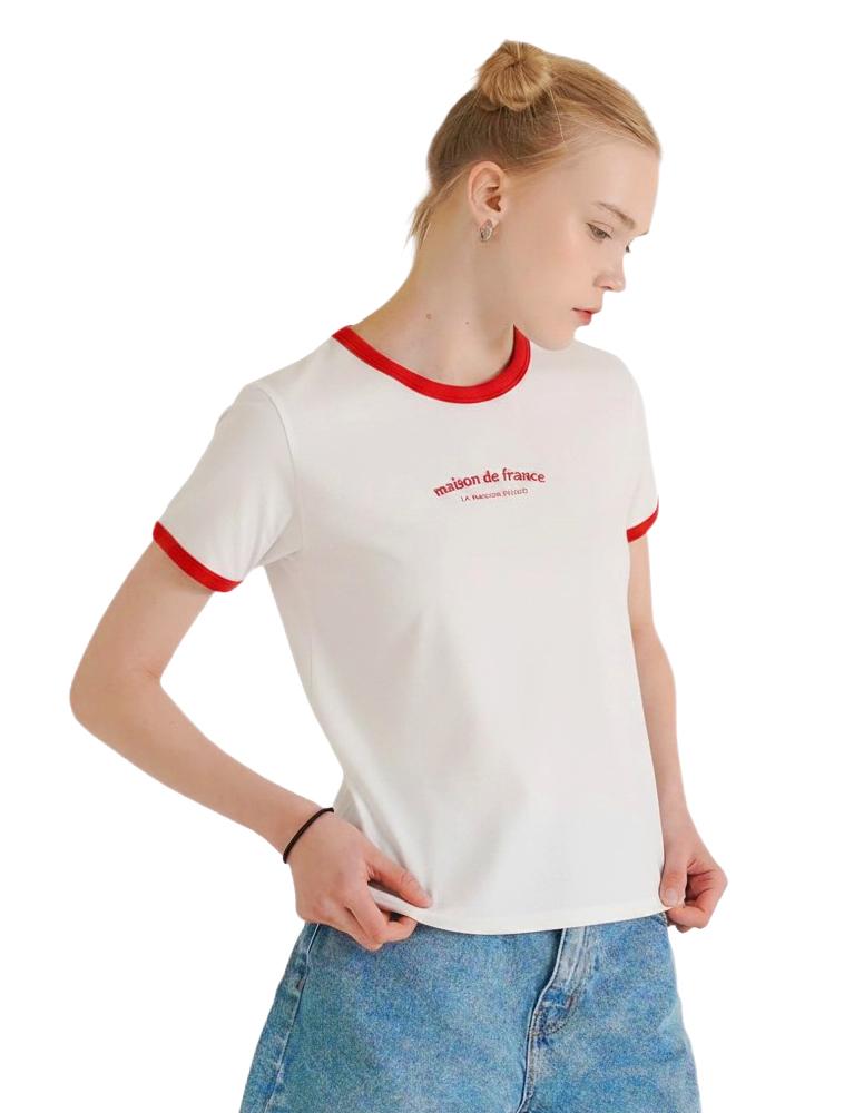 LA MAISON STUDIO Embossed Logo Slim Fit Short Sleeve T-Shirt White/Red (Fcg2Ts773W)