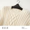 ELLE Women's Cable Knit Round Neck Sweater