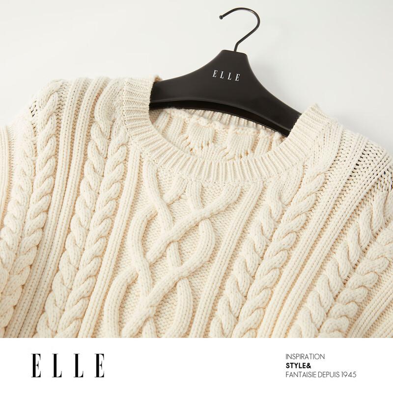 ELLE Women's Cable Knit Round Neck Sweater