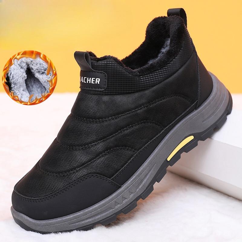 Men's Winter Warm Snow Boots with Fur Lined Warm Slip On Short Boots for Male Comfortable Outdoor Waterproof Booties Fleece Lining Walking Shoes