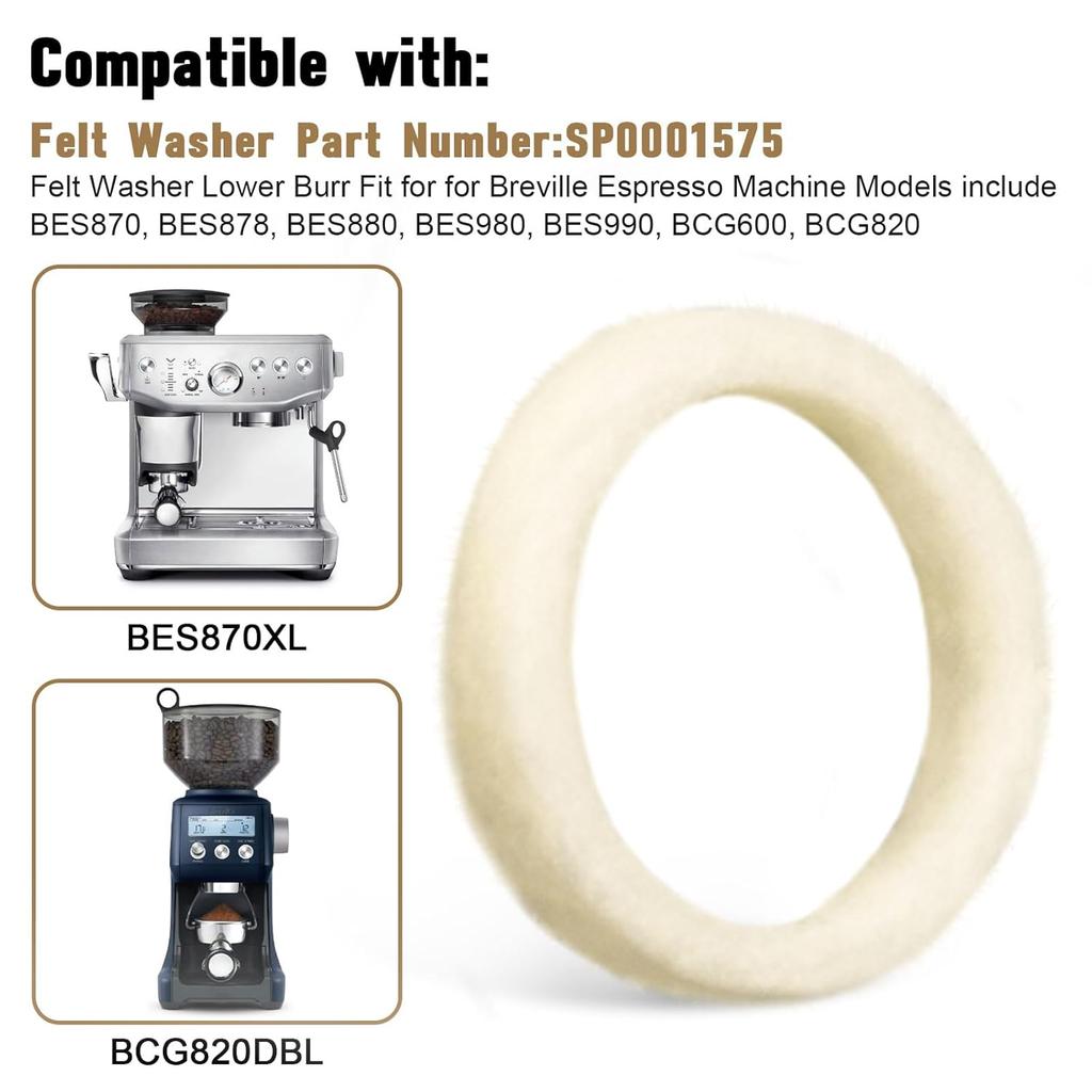 Felt Washer Replacement for Breville Espresso Machine Grinder BES870, BES878, BES880, BES980, BES990, BCG600, BCG820, Felt Washer Lower Burr Wool