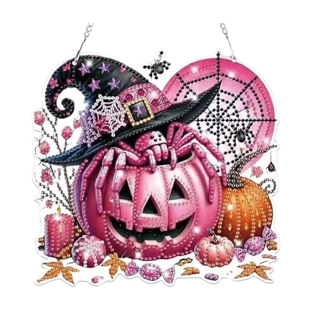 Acrylic Round Hanging Decor - Pumpkin Skeleton Garland for Halloween Window Porch Ornament