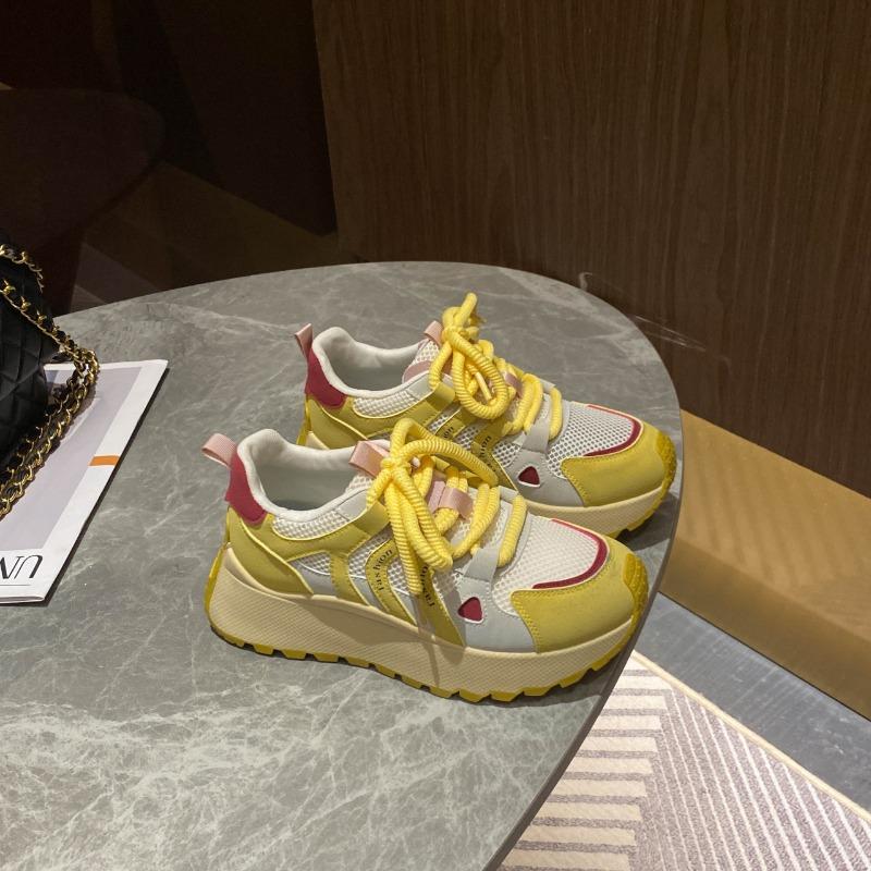 Spring and summer new trendy silver platform dad shoes women's mesh breathable and lightweight casual sports shoes