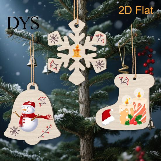 Decorative Hanging Props 10Pcs 2D Wooden Christmas Ornaments, Blank DIY Craft Tags, Wood Slices for Painting Tree Decorations, Unfinished Xmas Holiday
