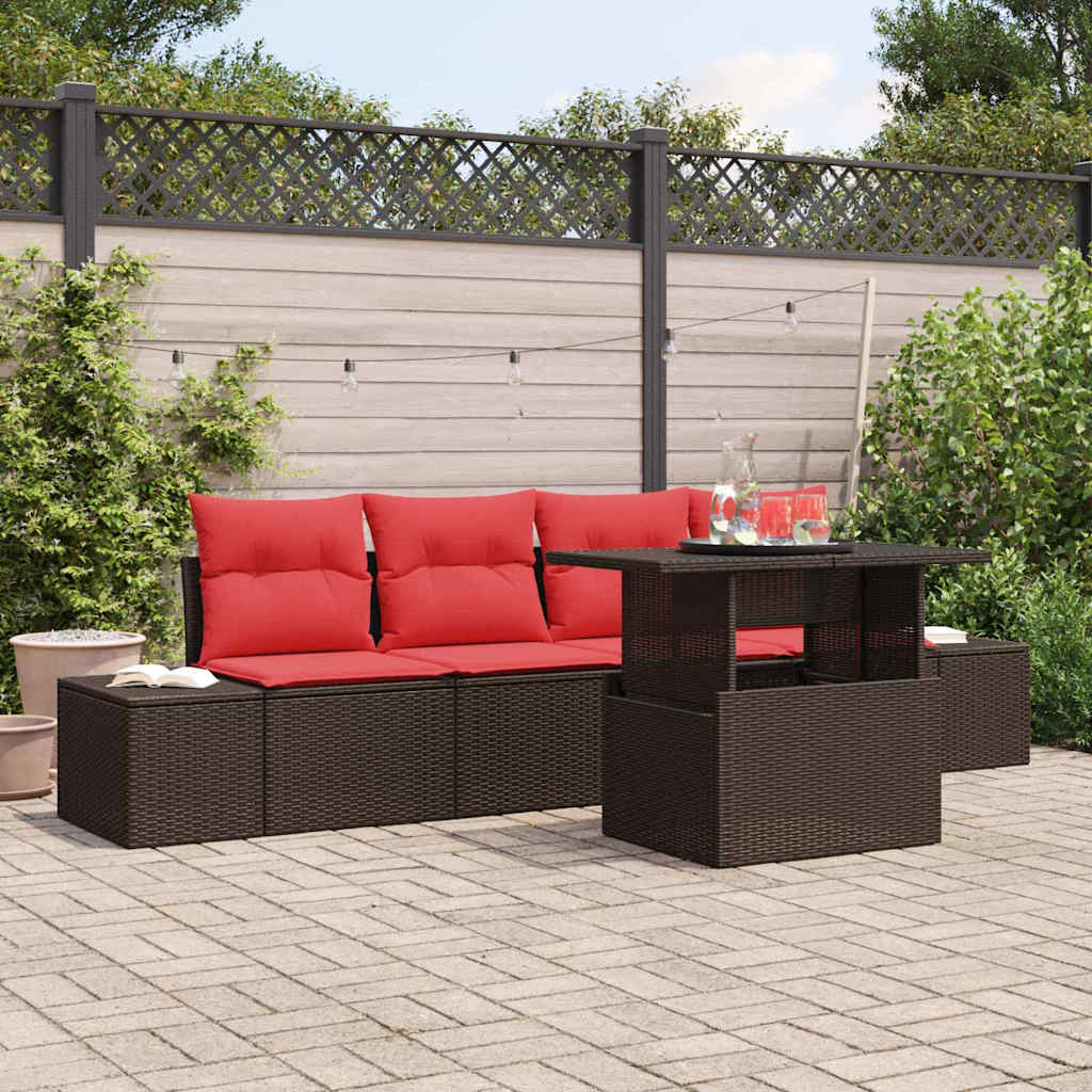 Garden Sofa Set 5 pcs 4 Seater Brown and Red